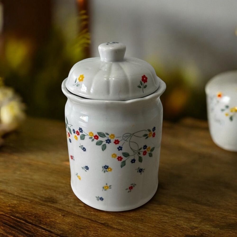 Beautiful Porcelain Jar with Lid, hand painted flowers